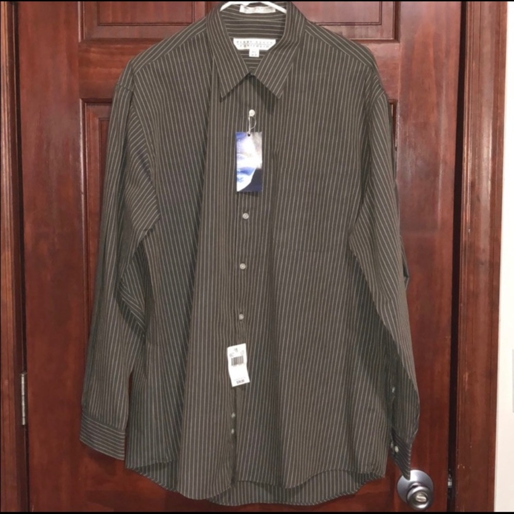 Perry Ellis Portfolio Brown Striped Dress Shirt
